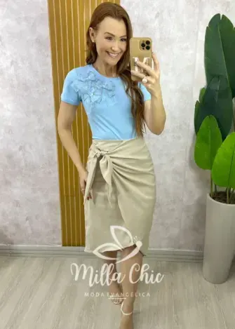 Blusa Sabrina Em Algodão Com Laço - Azul - Milla Chic