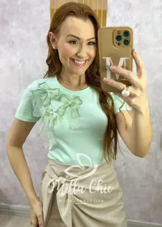 Blusa Sabrina em Algodão com Laço - Menta - Milla Chic