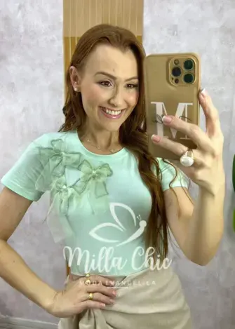 Blusa Sabrina em Algodão com Laço - Menta - Milla Chic