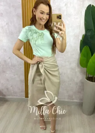Blusa Sabrina em Algodão com Laço - Menta - Milla Chic