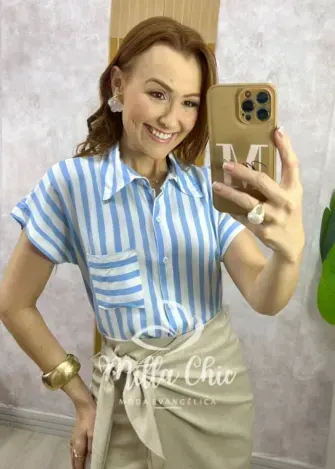Camisa Romana Listra - Azul Celeste - Milla Chic