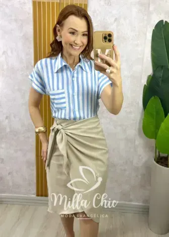 Camisa Romana Listra - Azul Celeste - Milla Chic