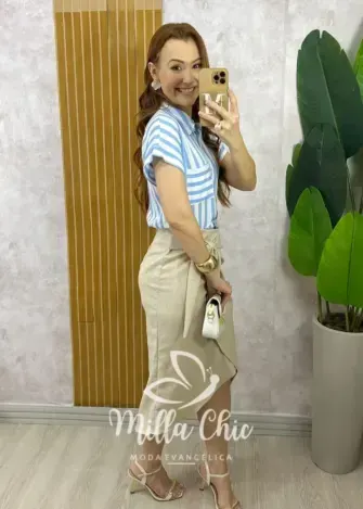 Saia Ravena em Linho - Crú - Milla Chic