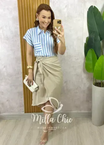 Saia Ravena em Linho - Crú - Milla Chic