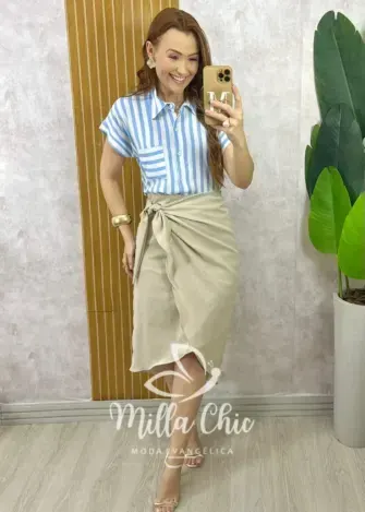 Saia Ravena em Linho - Crú - Milla Chic