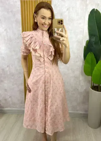 Vestido Rúbia Em Lesie Algodão - Rosa Pó - Milla Chic