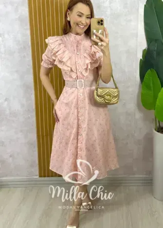 Vestido Rúbia Em Lesie Algodão - Rosa Pó - Milla Chic