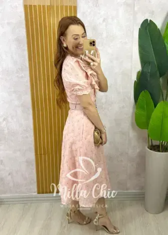 Vestido Rúbia Em Lesie Algodão - Rosa Pó - Milla Chic