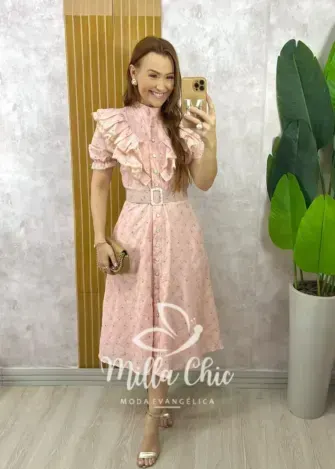 Vestido Rúbia Em Lesie Algodão - Rosa Pó - Milla Chic