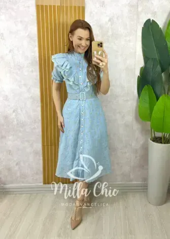 Vestido Rúbia Em Lesie Algodão - Azul Céu - Milla Chic