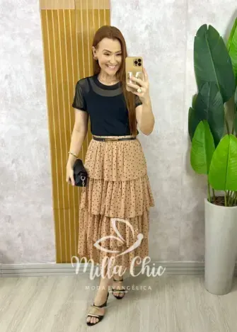 Saia Samanta em Chiffon Camadas – Cappuccino – Milla Chic Saia Samanta em Chiffon Camadas - Cappuccino - Milla Chic
