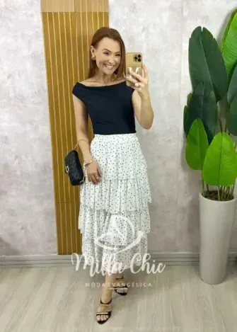 Saia Samanta em Chiffon Camadas – Branca – Milla Chic Saia Samanta em Chiffon Camadas - Branca - Milla Chic