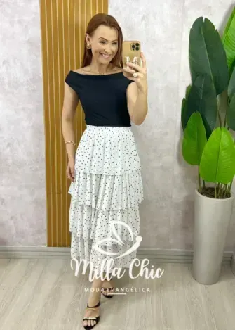 Saia Samanta em Chiffon Camadas - Branca - Milla Chic