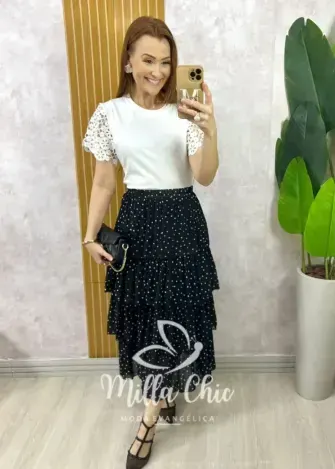 Saia Samanta em Chiffon Camadas – Branca – Milla Chic Saia Samanta em Chiffon Camadas - Branca - Milla Chic