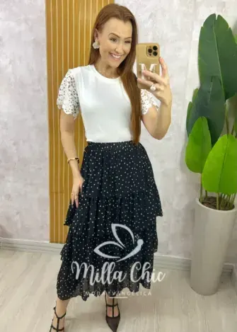 Saia Samanta em Chiffon Camadas - Branca - Milla Chic