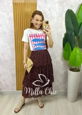 Saia Samanta em Chiffon Camadas - Branca - Milla Chic