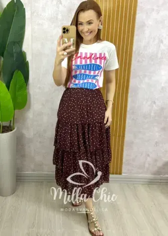 Saia Samanta em Chiffon Camadas - Branca - Milla Chic