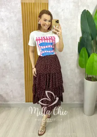 Saia Samanta em Chiffon Camadas - Branca - Milla Chic