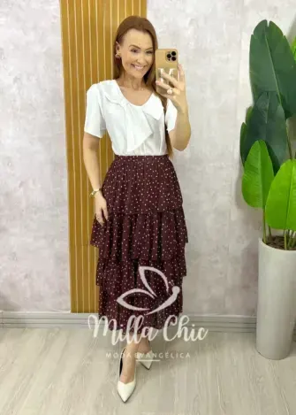 Saia Samanta em Chiffon Camadas - Branca - Milla Chic