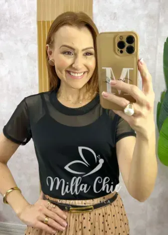 Blusa Penélope Em Tule - Preta - Milla Chic