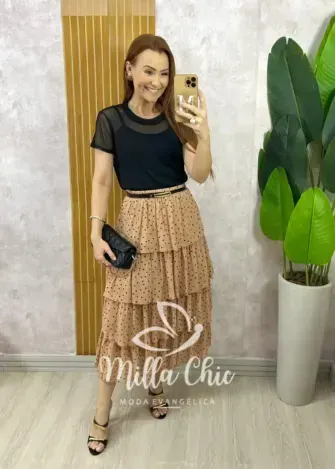 Blusa Penélope Em Tule - Preta - Milla Chic