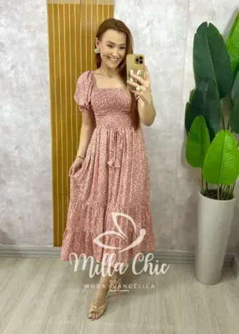 Vestido Melina Manga Princesa - Rosê - Milla Chic