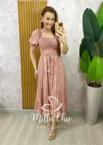 Vestido Melina Manga Princesa - Rosê - Milla Chic