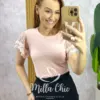 Blusa Dalila Em Malha Manga Em Tule - Rosa - Milla Chic