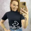 T-shirt Zaia Em Malha Gola Alta - Preta - Milla Chic
