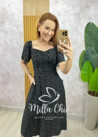 Vestido Geórgia Viscolinho Estampado - Vermelho Poá - Milla Chic