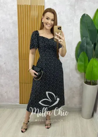 Vestido Geórgia Viscolinho Estampado - Vermelho Poá - Milla Chic
