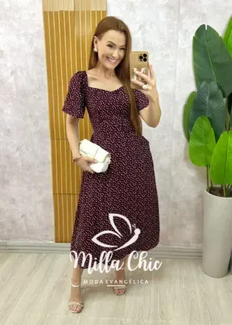 Vestido Geórgia Viscolinho Estampado - Vermelho Poá - Milla Chic