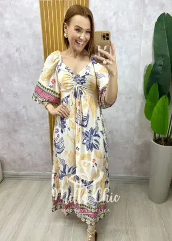 Vestido Catarina em viscosarja - Off write estampado - Milla Chic