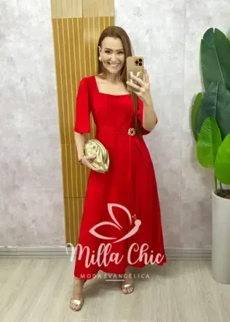 Vestido Gaby em Rayon Devorê – Vermelho – Milla Chic Vestido Gaby em Rayon Devorê - Vermelho - Milla Chic