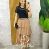 Saia Samanta em Chiffon Camadas - Cappuccino - Milla Chic
