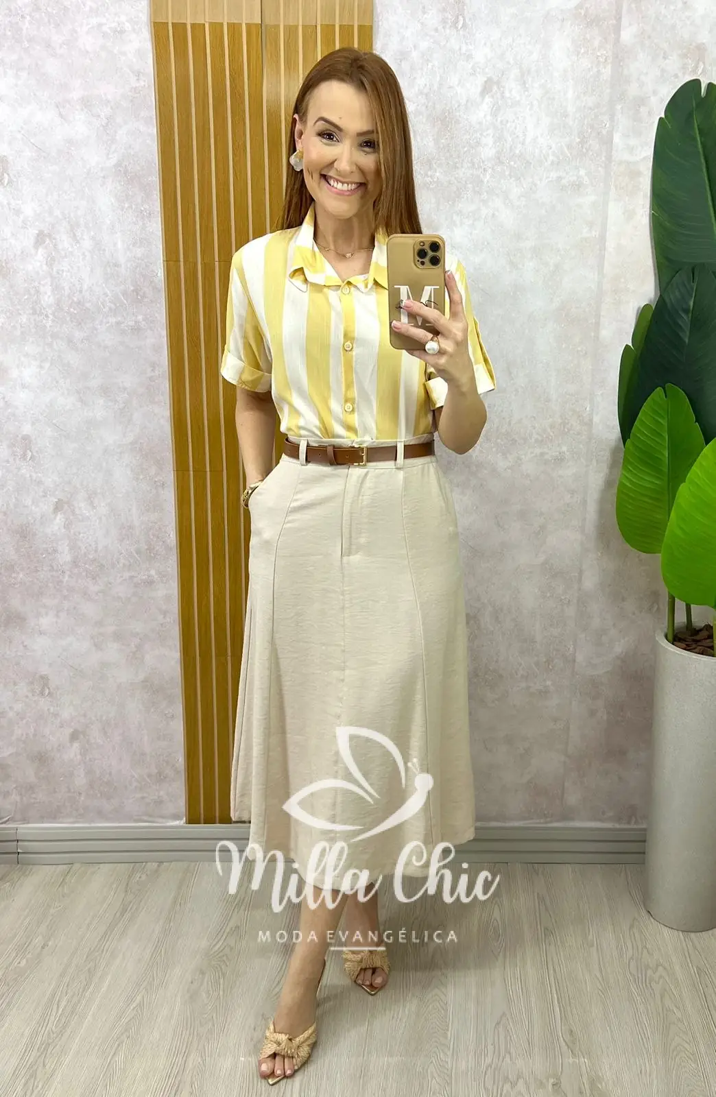 Saia Perla em Alfaiataria Marrant – Natural – Milla Chic Saia Perla em Alfaiataria Marrant - Natural - Milla Chic