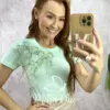 Blusa Sabrina em Algodão com Laço - Menta - Milla Chic