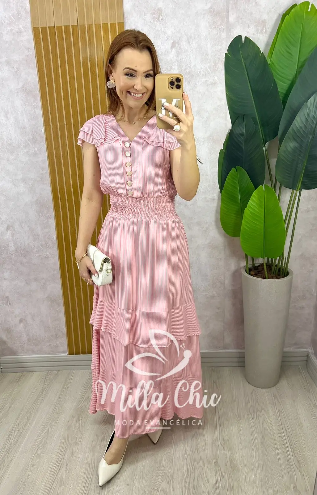 Vestido Eva em Viscolinho Listrado – Vermelho Goiaba – Milla Chic Vestido Eva em Viscolinho Listrado - Vermelho Goiaba - Milla Chic