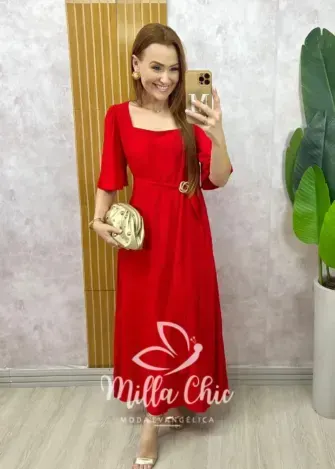 Vestido Gaby em Rayon Devorê - Vermelho - Milla Chic
