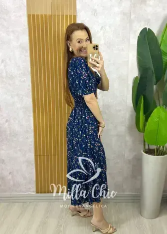 Vestido Lilian Em Viscolinho - Azul - Milla Chic