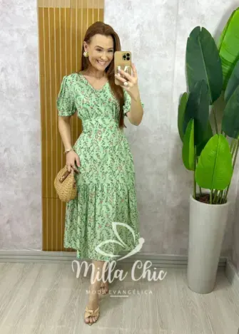 Vestido Lilian Em Viscolinho - Verde - Milla Chic