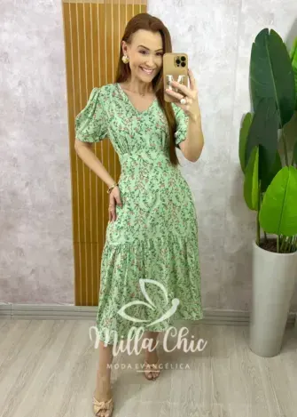 Vestido Lilian Em Viscolinho - Verde - Milla Chic