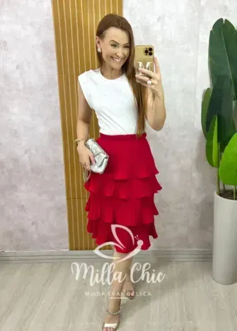 Saia Isa Em Camadas - Vermelha - Milla Chic