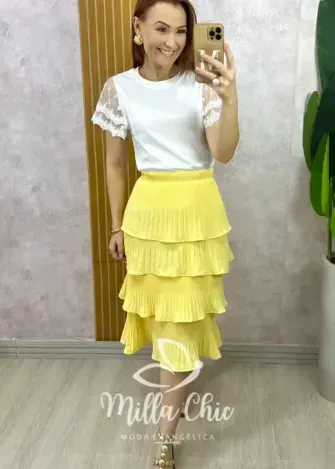 Saia Isa Em Camadas - Amarela - Milla Chic