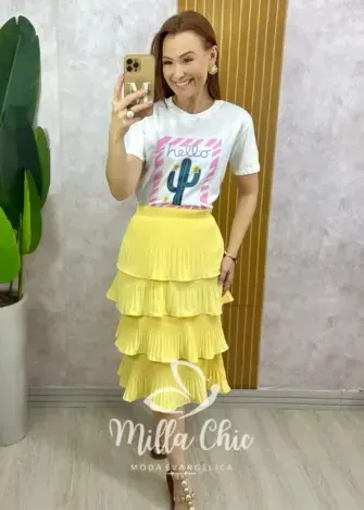 Saia Isa Em Camadas - Amarela - Milla Chic