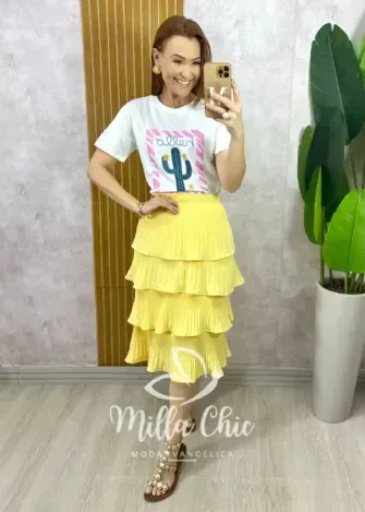 Saia Isa Em Camadas - Amarela - Milla Chic