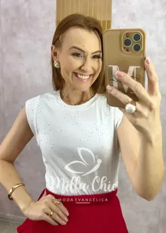 Blusa Pandora Em Malha Com Aplicação - Branca - Milla Chic