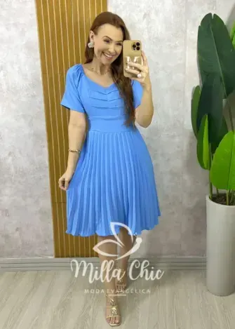 Vestido Alana Plissado - Azul - Milla Chic
