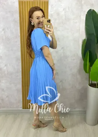 Vestido Alana Plissado - Azul - Milla Chic