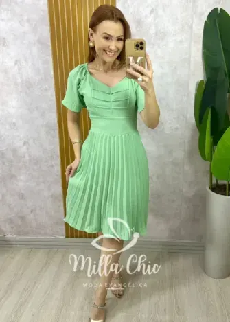 Vestido Alana Plissado - Verde - Milla Chic